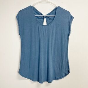 NEW Bobeau Shirt Womens Size XS Blue Short Sleeve Linen Blend Twist Back NWOT